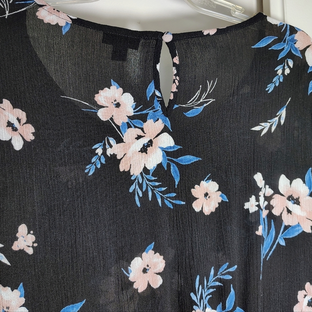 Torrid black floral blouse asymmetrical long sleeve elasticated waist rayon 1. - Picture 6 of 15